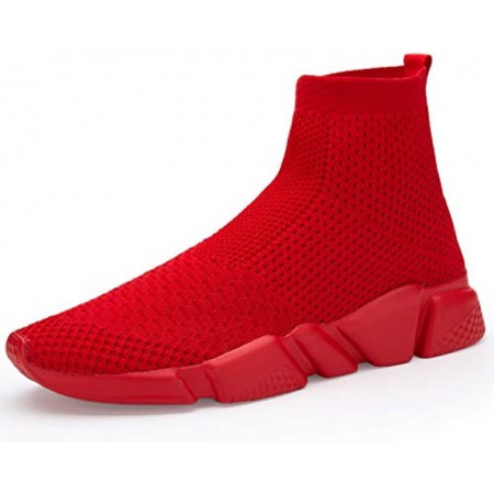 Men's Running Shoes Breathable Knit Slip On Sneakers Lightweight Athletic Casual Sports Shoes All Red