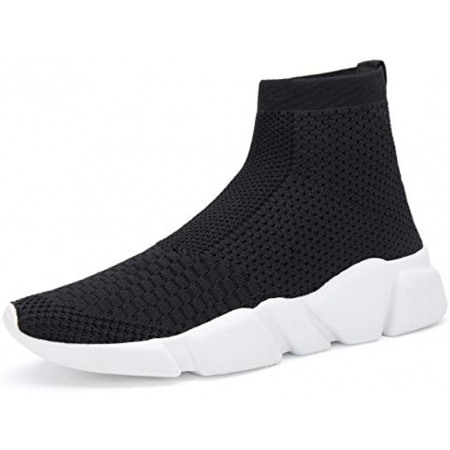 Men's Running Shoes Breathable Knit Slip On Sneakers Lightweight Athletic Casual Shoes Black